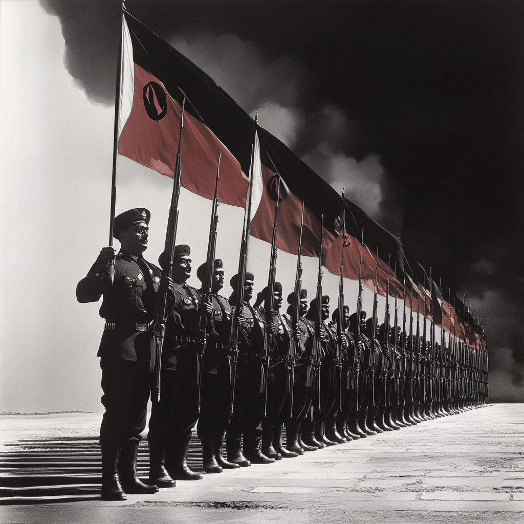 Libyan Guards Holding Rifles and Flags