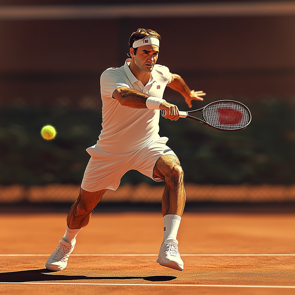 Lifelike image of determined tennis player in action.