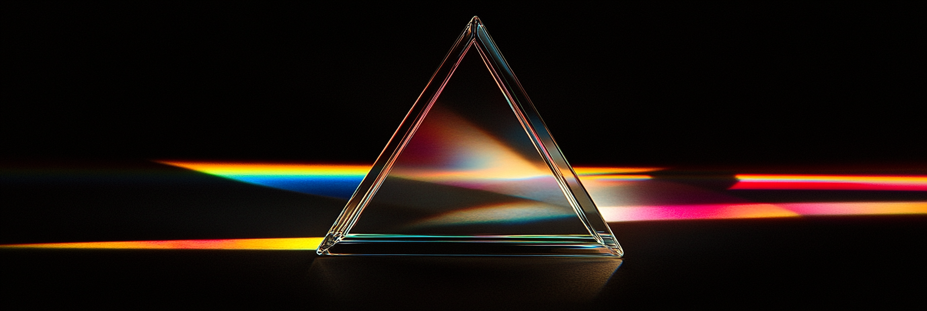 Light beam through prism creates colorful spectrum.