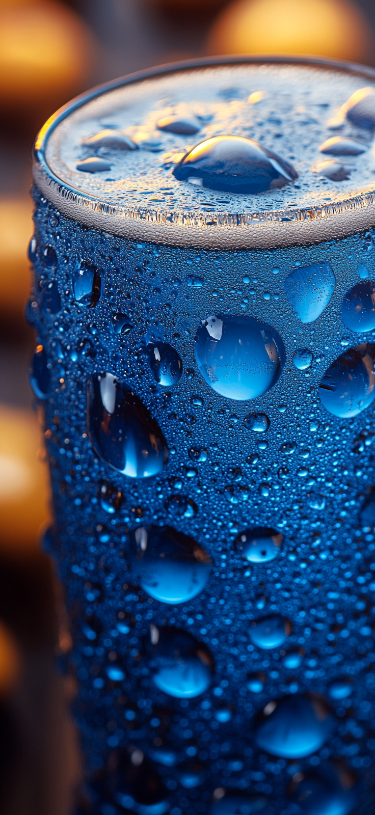 Light blue beer foam with water droplets, high resolution.