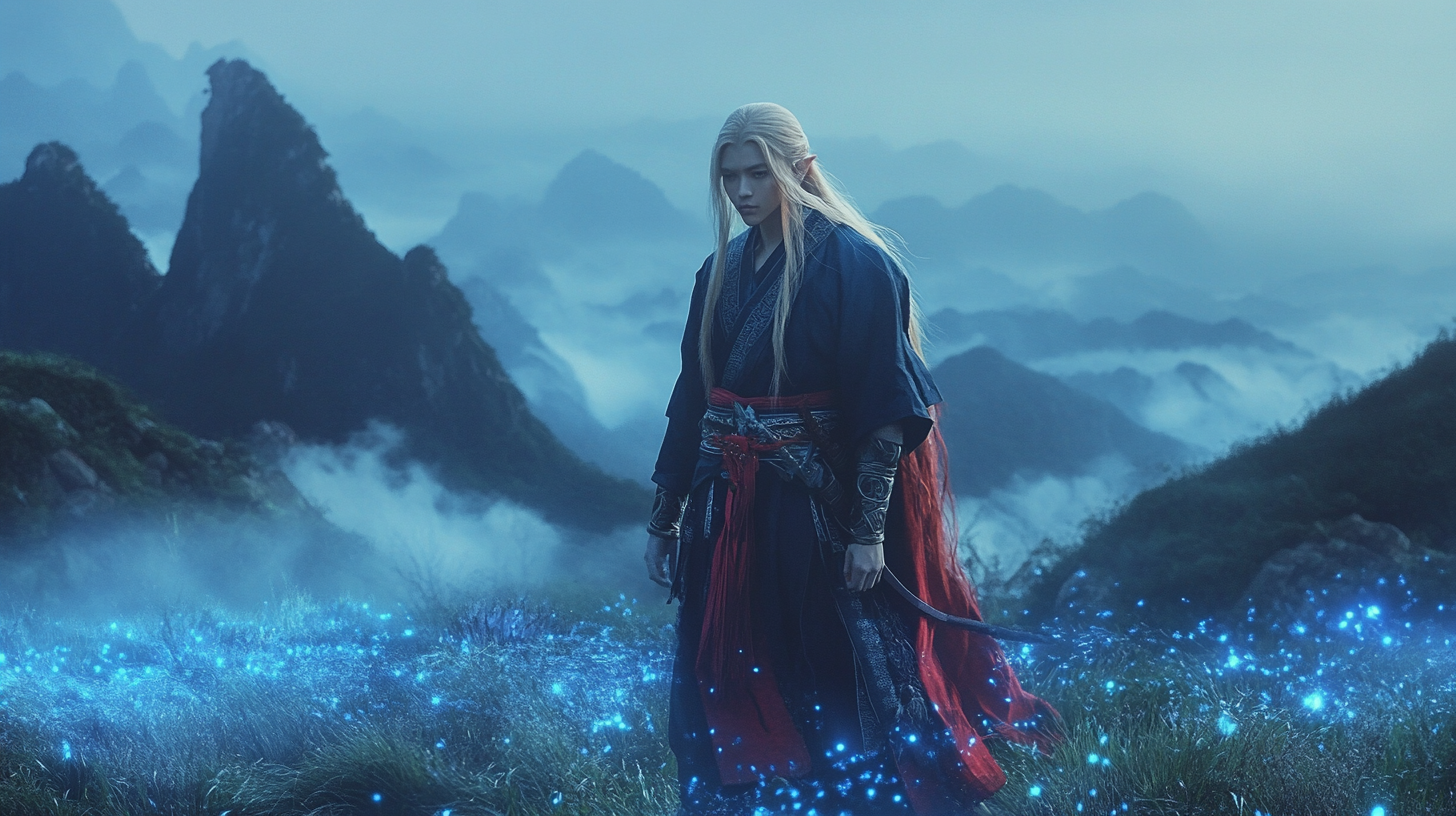 Link in Ethnic Clothes Amidst Dreamy Blue Mountains