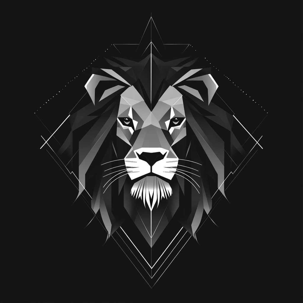 Lion head logo with geometric shapes and lines