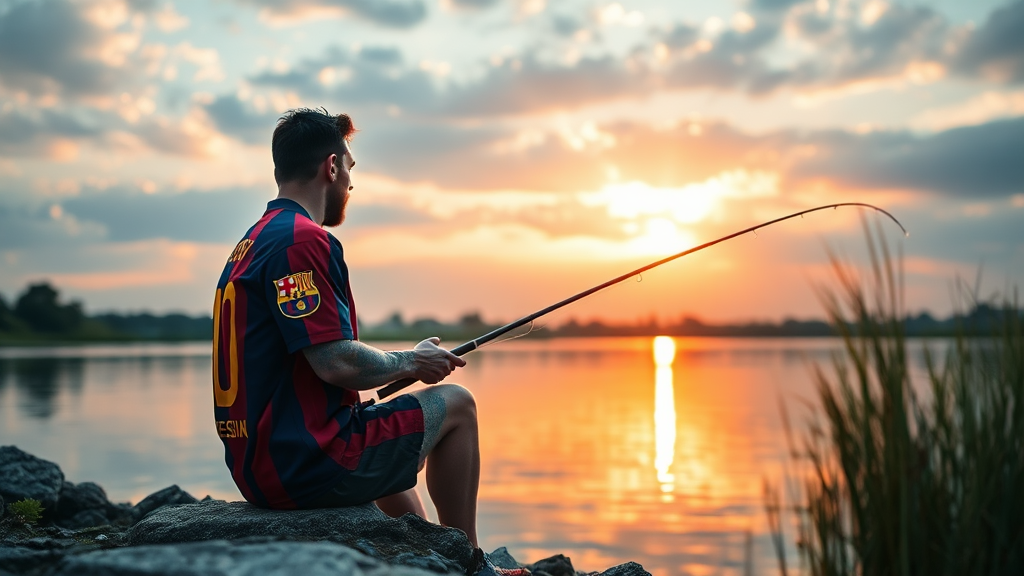 Lionel Messi Fishing in Barcelona Jersey by Riverside.