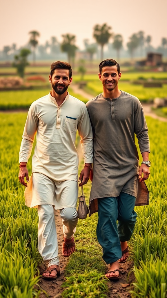 Lionel Messi and Cristiano Ronaldo in Indian countryside.