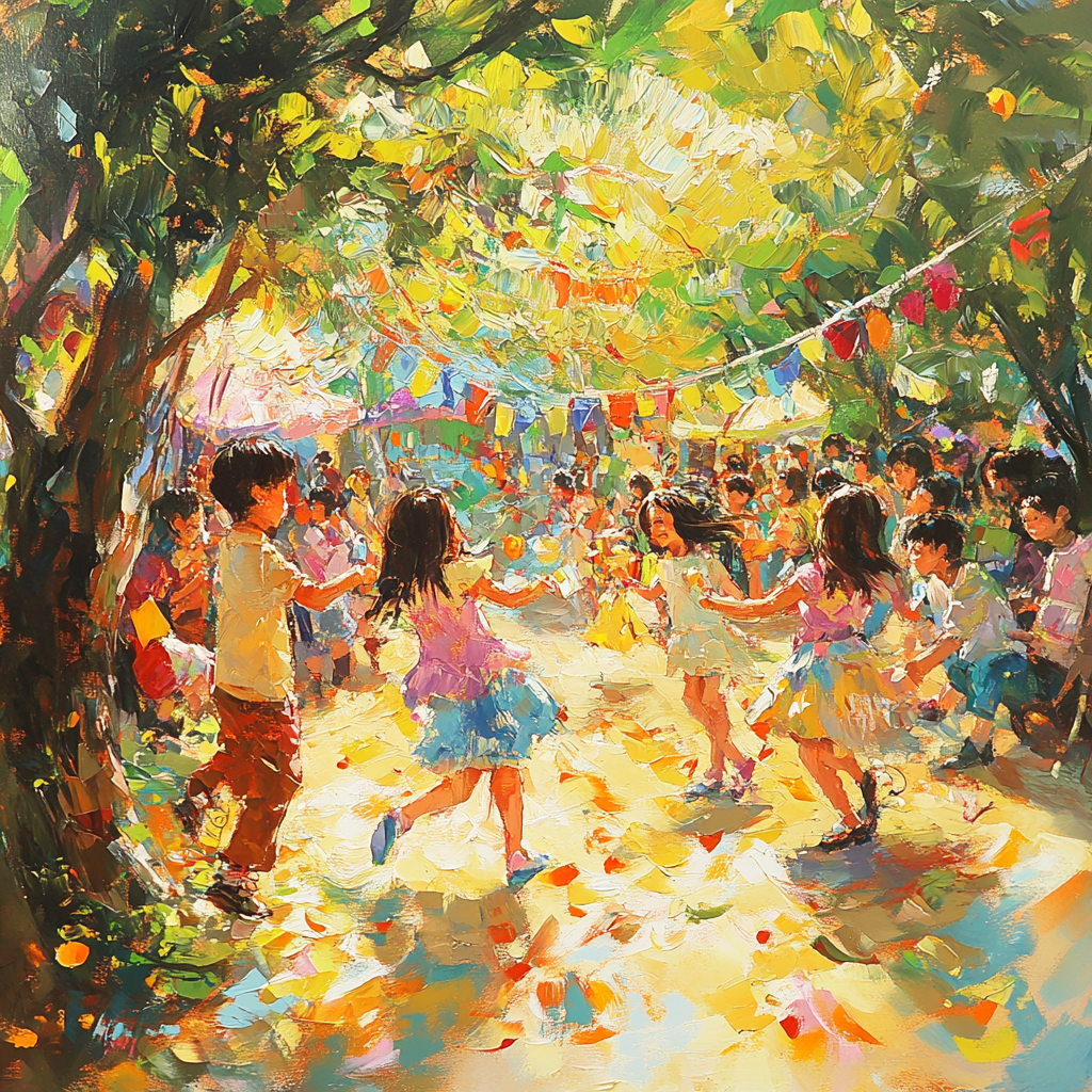 Lively scene with youthful energy and fresh affection.