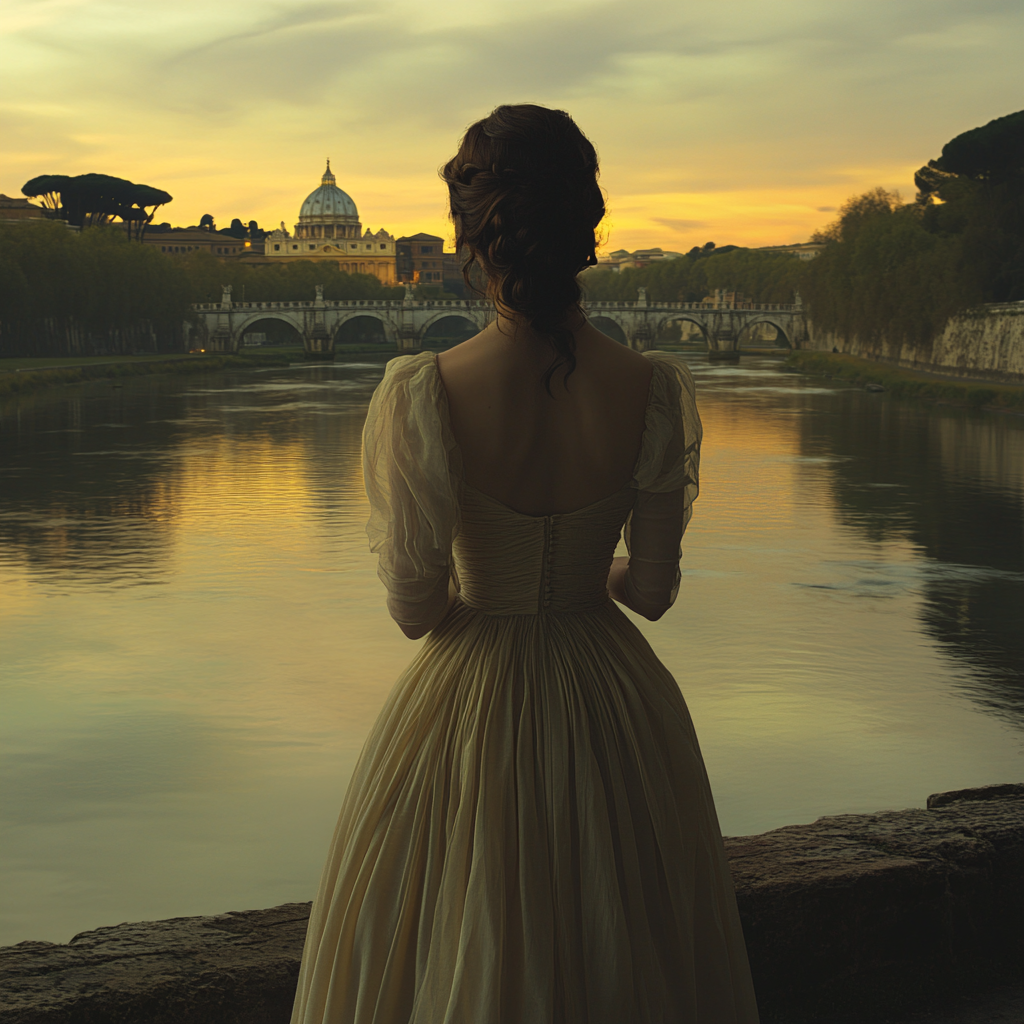 Livia Valeria Reflects at Tiber River Sunset