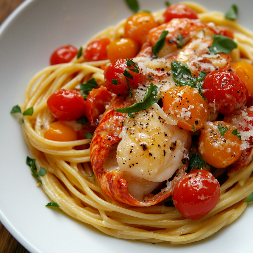 Lobster Pasta with Cherry Tomatoes - Food Photography