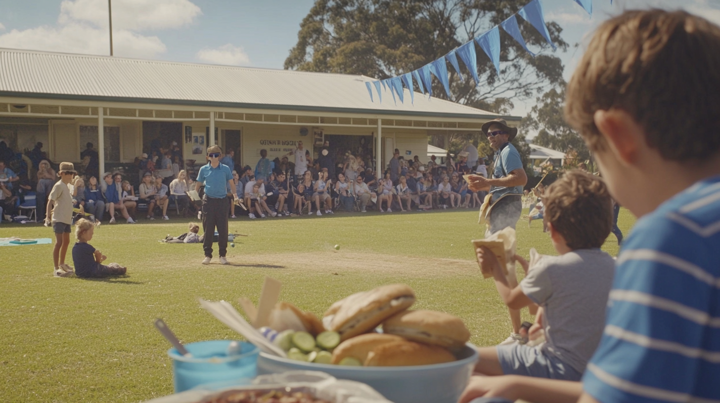 Local cricket game with diverse community and atmosphere.