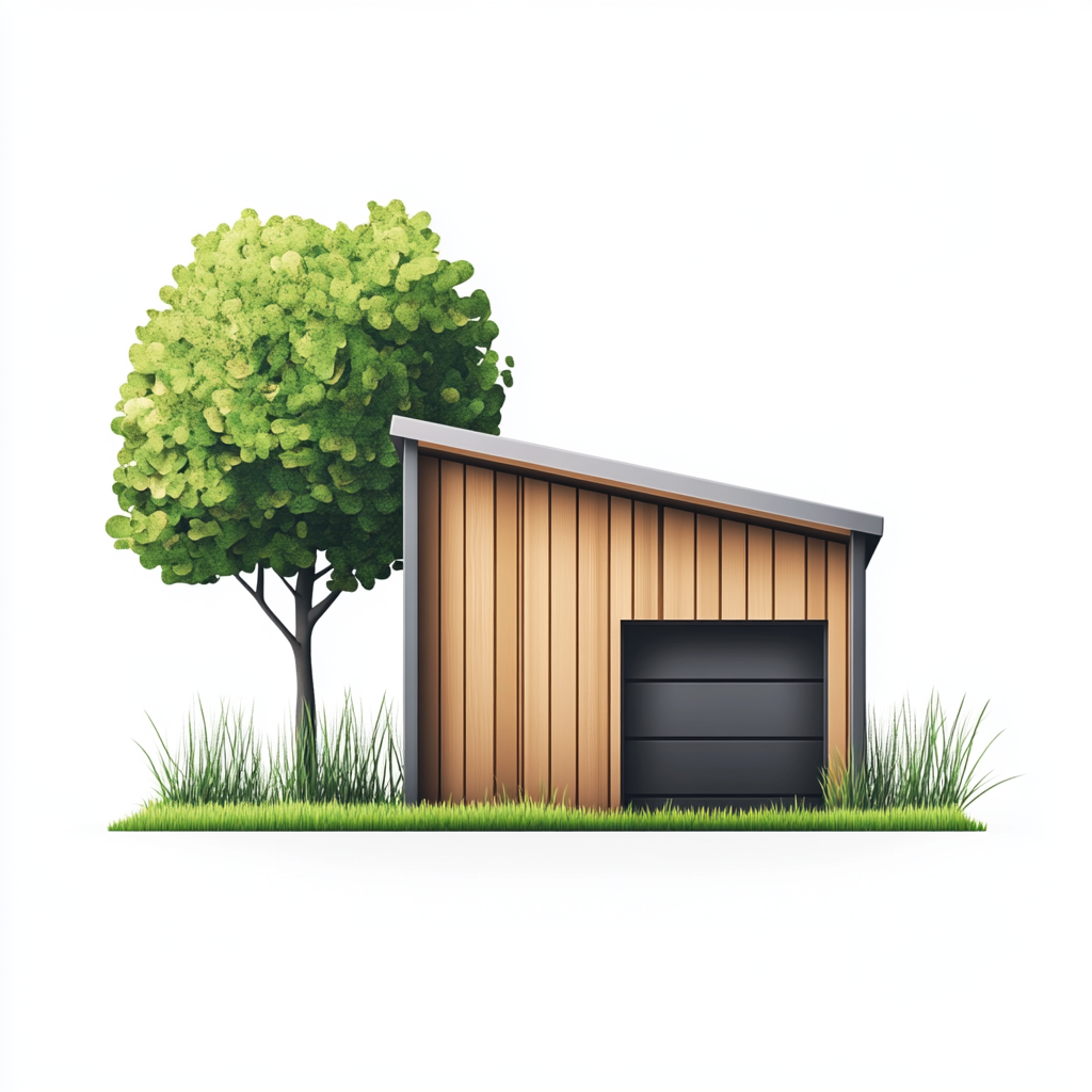 Logo for outdoor storage shed business with realistic design.