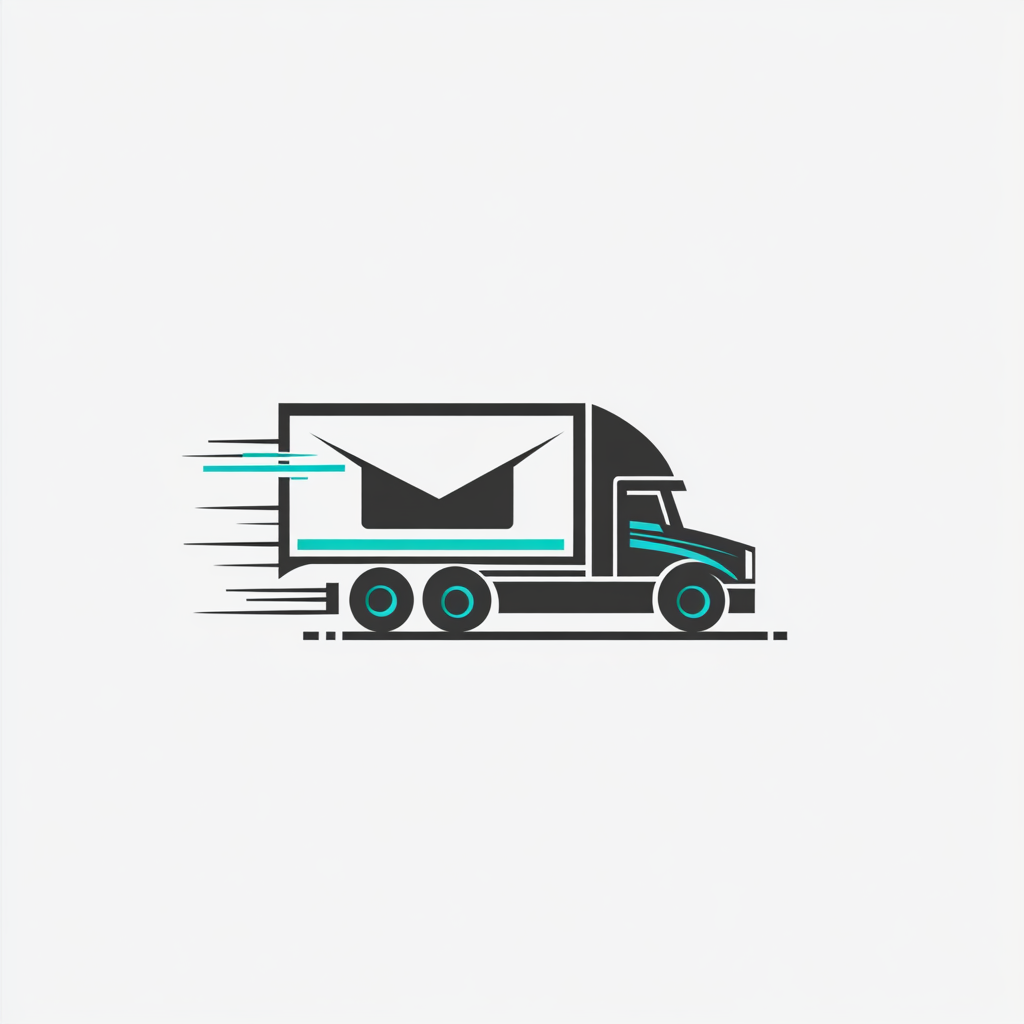 Logo for shipping company with envelope on truck.