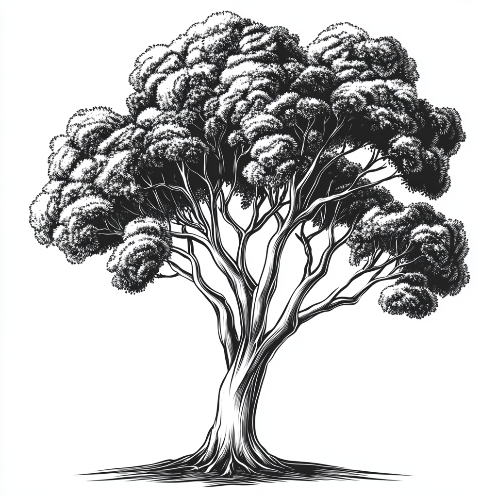 Logo illustration of an Australian Gum tree with shading.