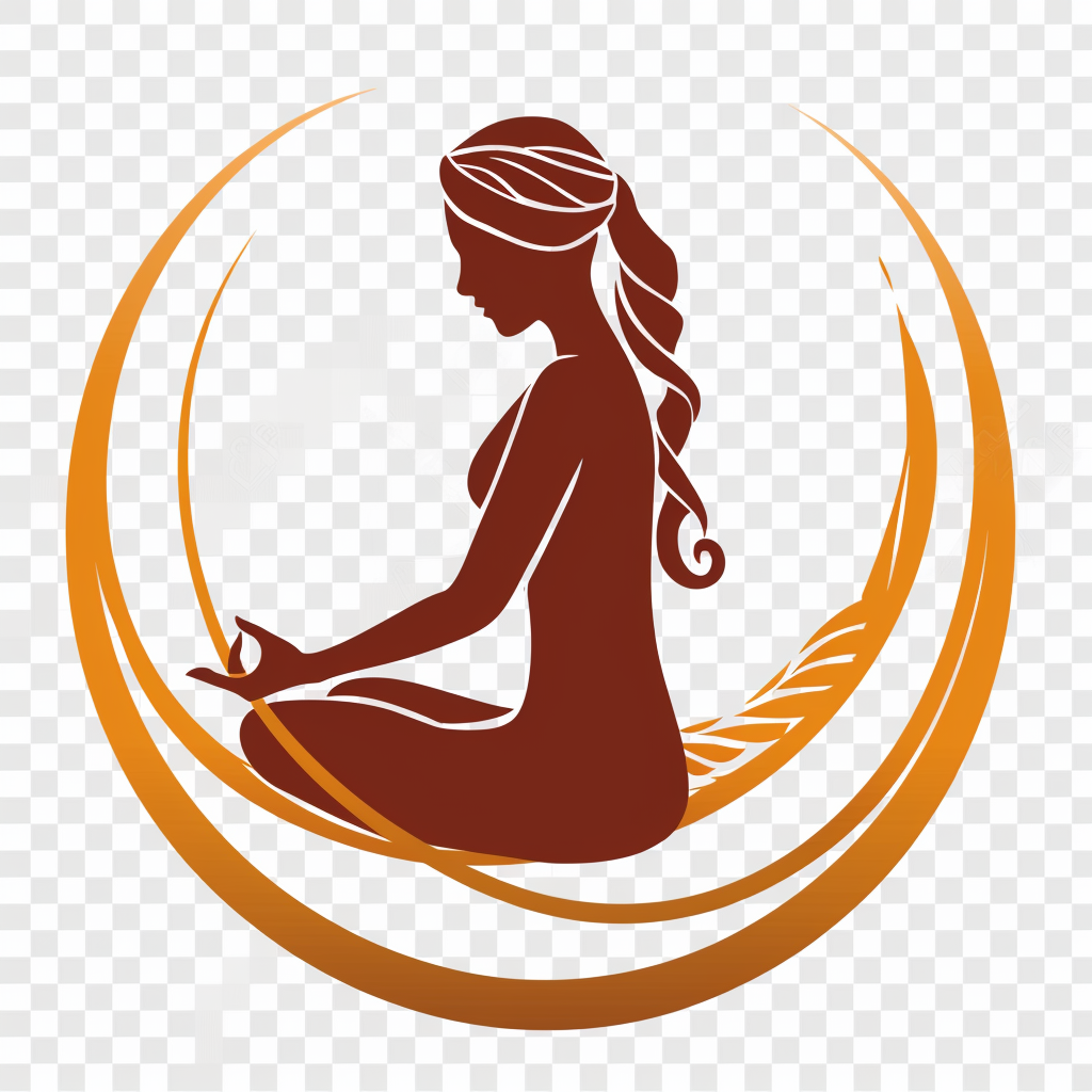 Logo vector of meditating woman - Hindi connection, circle design.