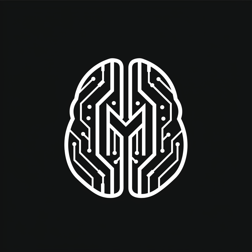 Logo: 'M' in brain with circuit board pattern integration