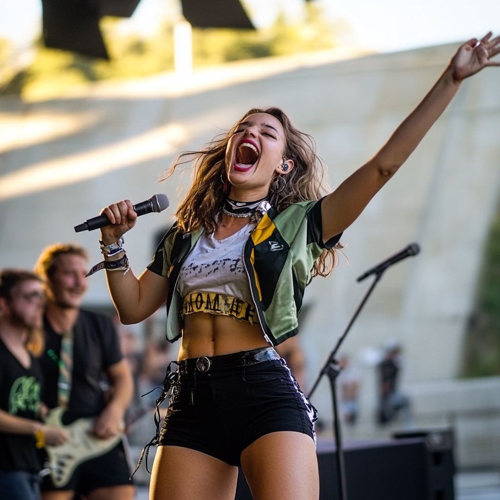 Lona Maher Sings Joyously in Rugby Gear Outdoors