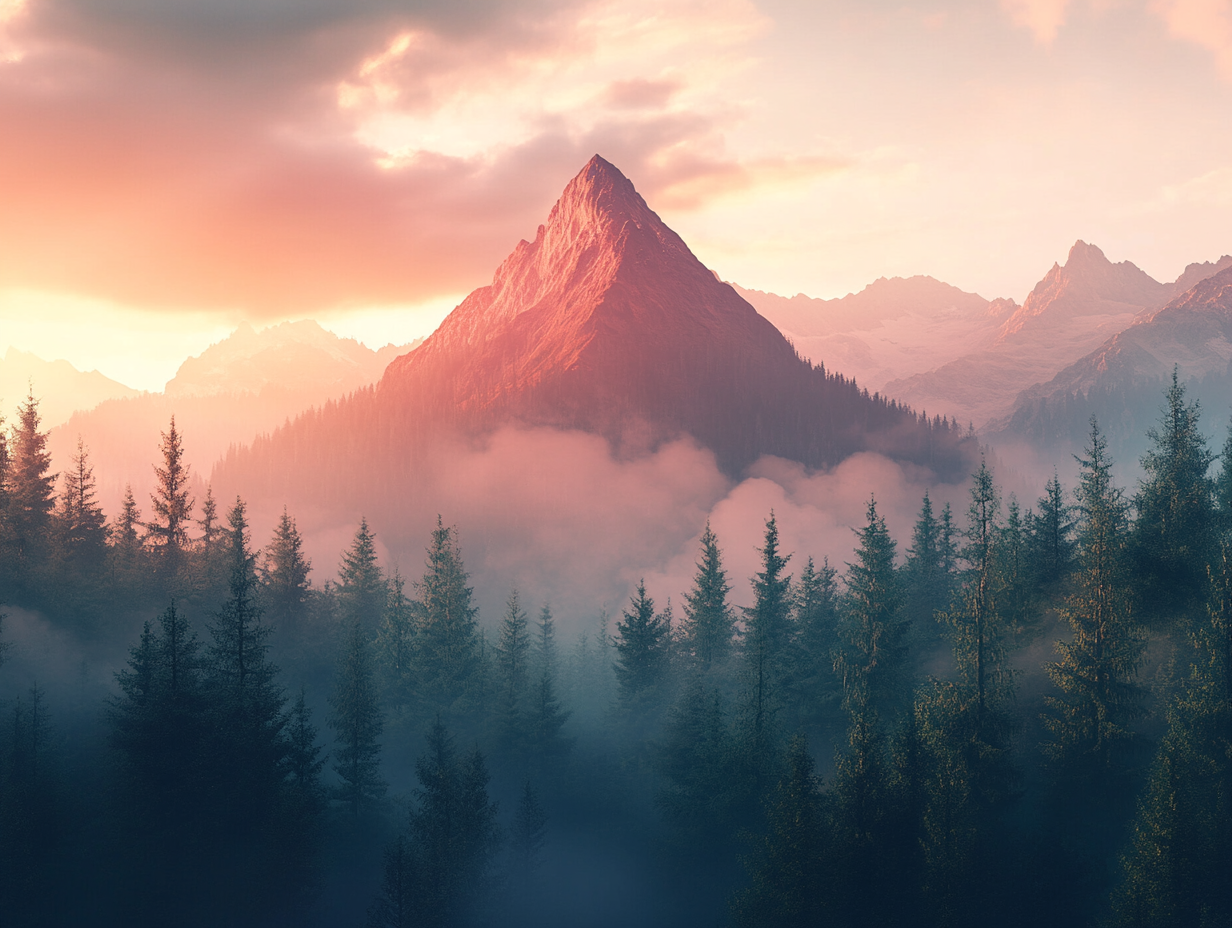 Lonely Red Mountain in Enchanted Sequoia Forest