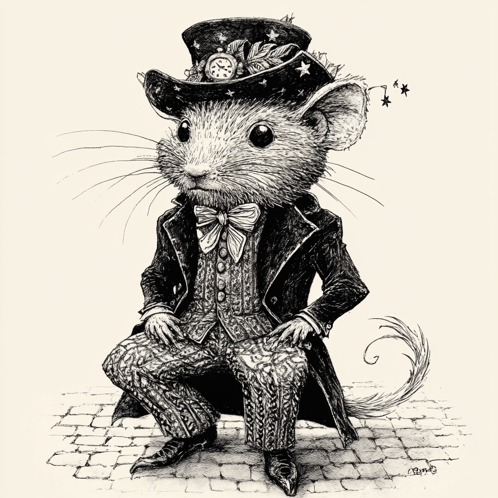 Lonely Rodent in Elegant Victorian Garb Under Stars