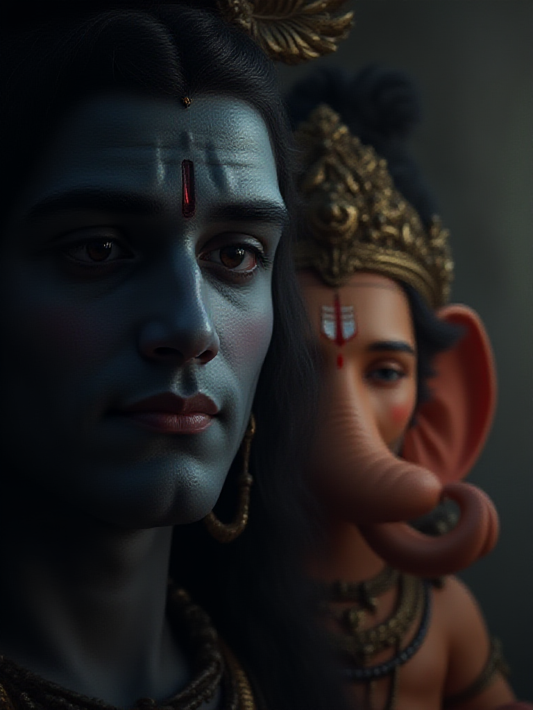 Lord Shiva Meditates, Ganesha and Muruga Peek