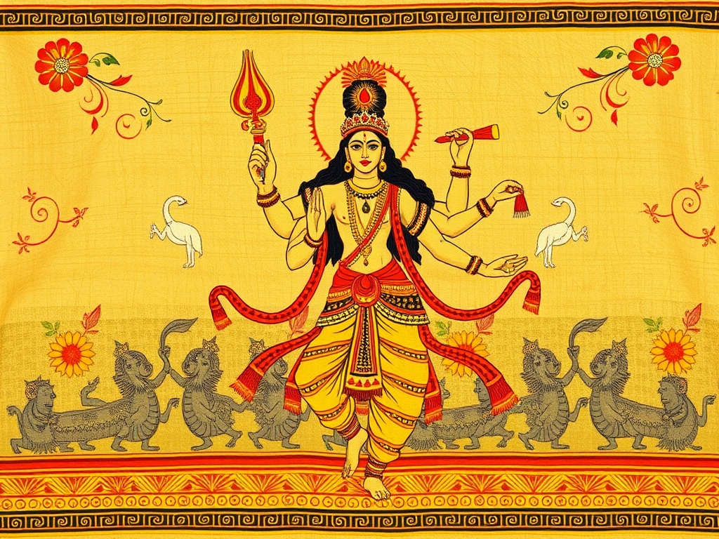 Lord Shiva and Parvati Dancing in Kalamkari Design