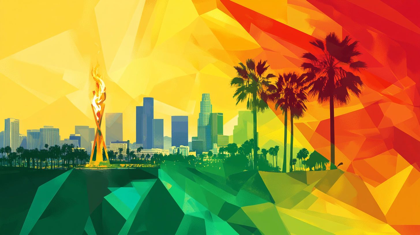 Los Angeles Olympic Torch Abstract: Colorful Stripes Silhouette