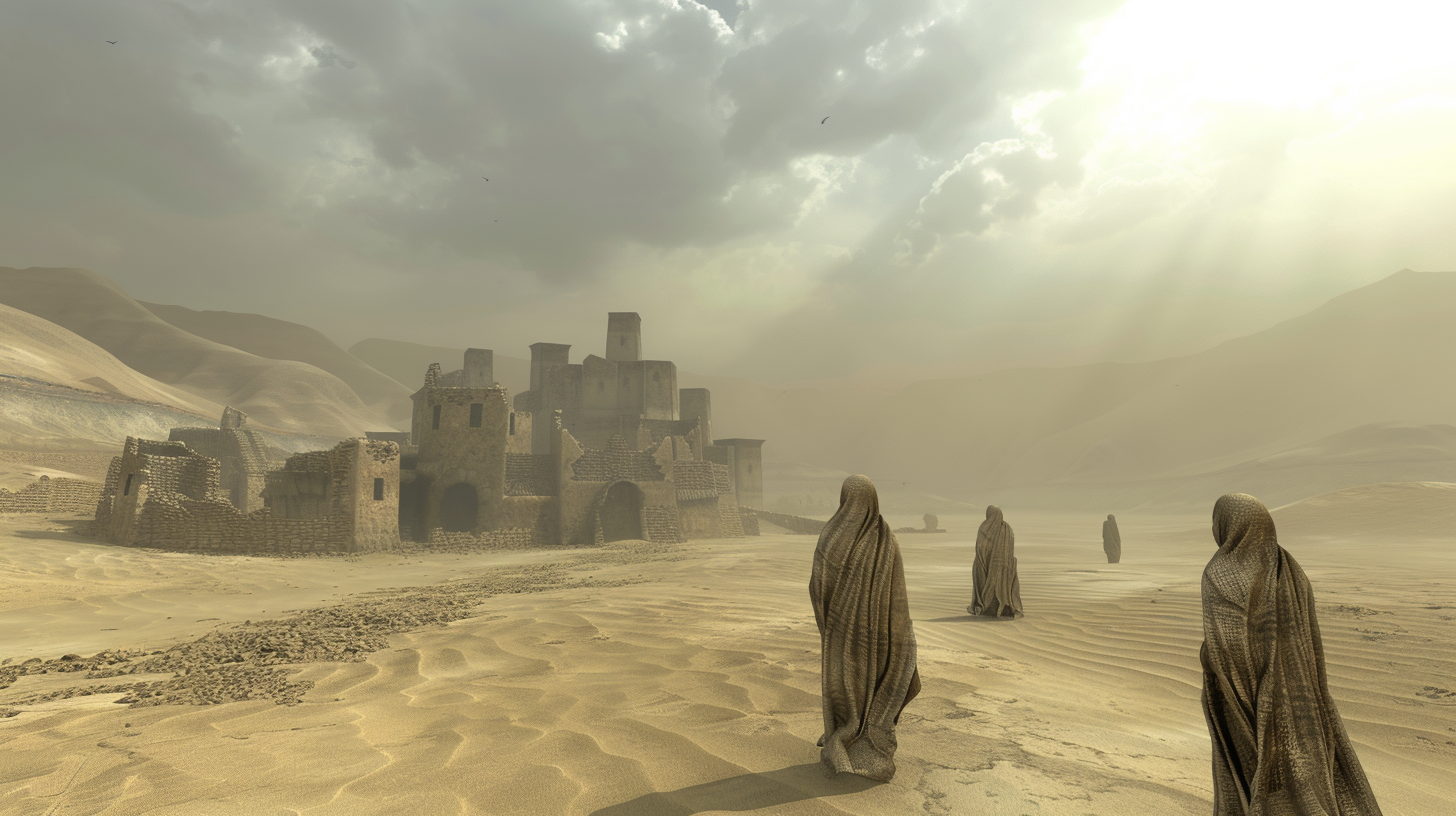 Lost Souls in Ruined Desert Village: A 3D Animation