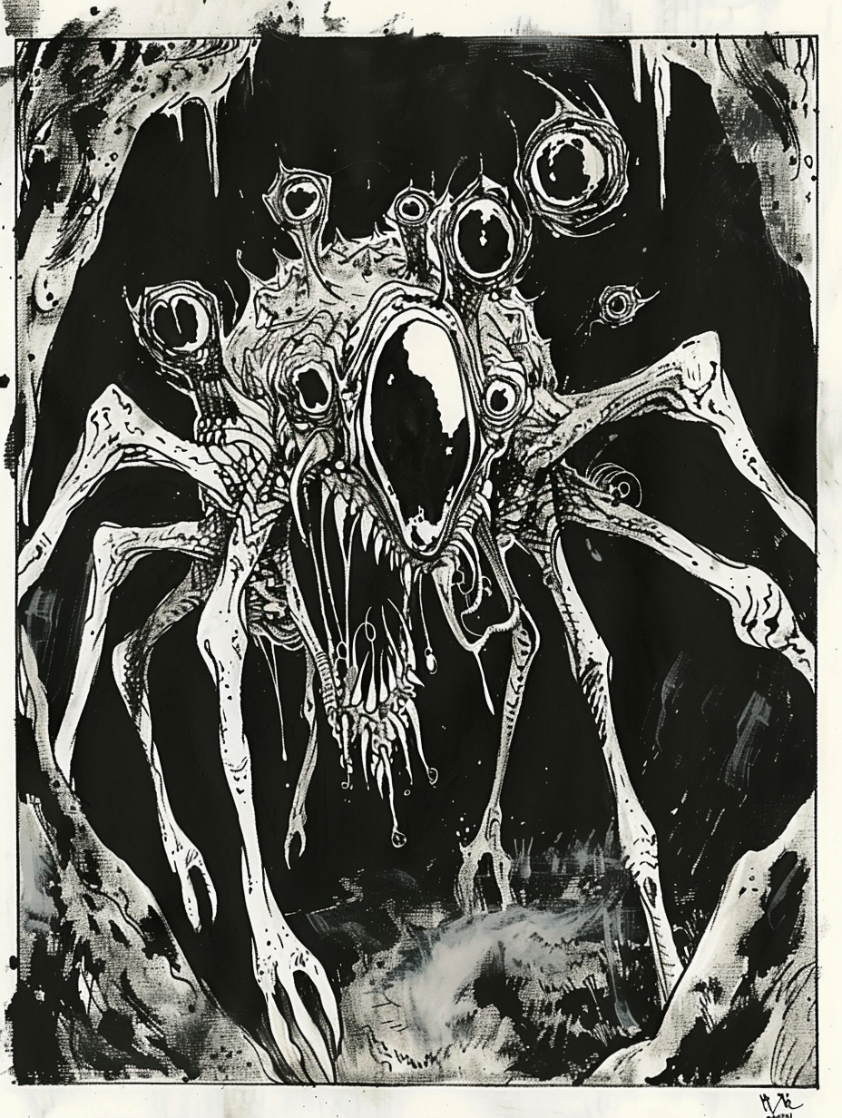 Lovecraftian Creature Trading Card in Psychedelic Cave