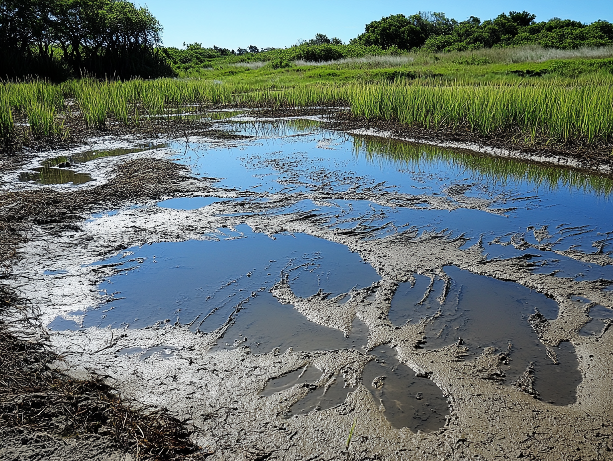 Low angle photo of California salt marshes near Delong Beach.