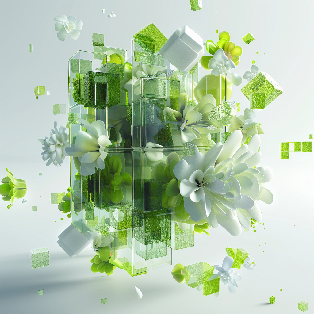 Luminous Glass Cube with Bright Green and White Shades