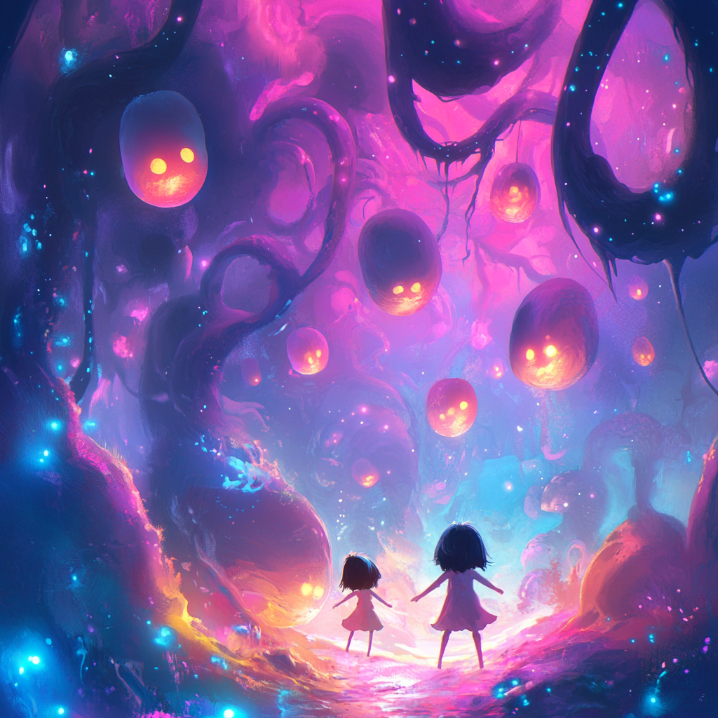 Luna and Sol's Adventure in Whimsical Cosmic Universe