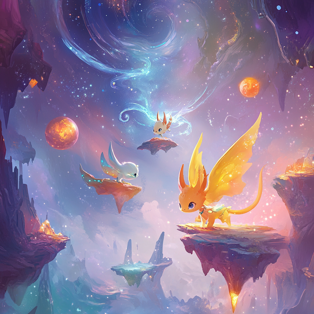 Luna and Sol's Cosmic Adventure with Magical Creatures