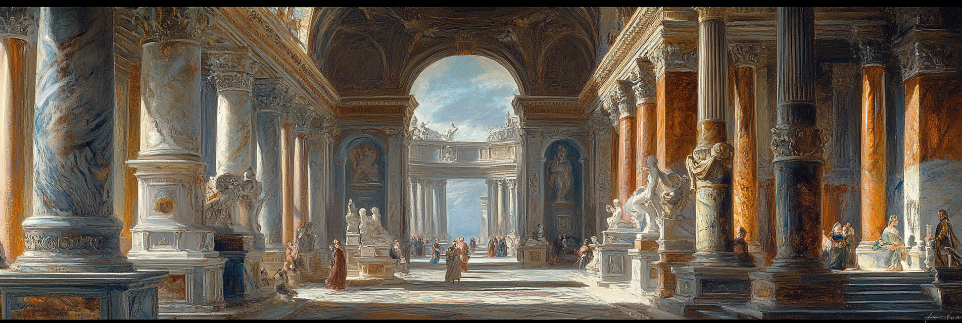 Luxurious Ancient Roman Palace Interior Painting - Fragonard Style