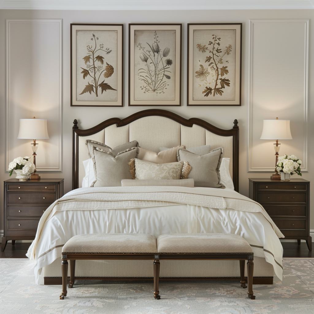 Luxurious Bedroom Serene Elegant Design Cream Upholstered Bed