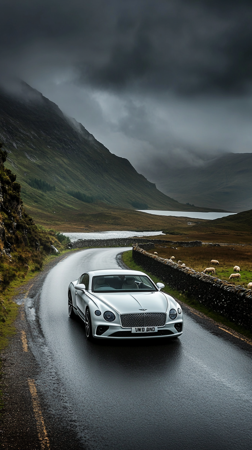 Luxurious Bentley in Scottish Highlands landscape