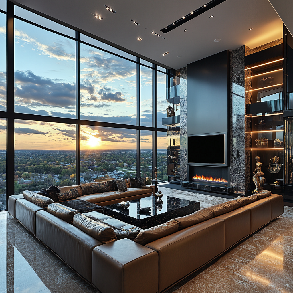 Luxurious Billionaire Mansion Living Room with High-Tech Ambiance