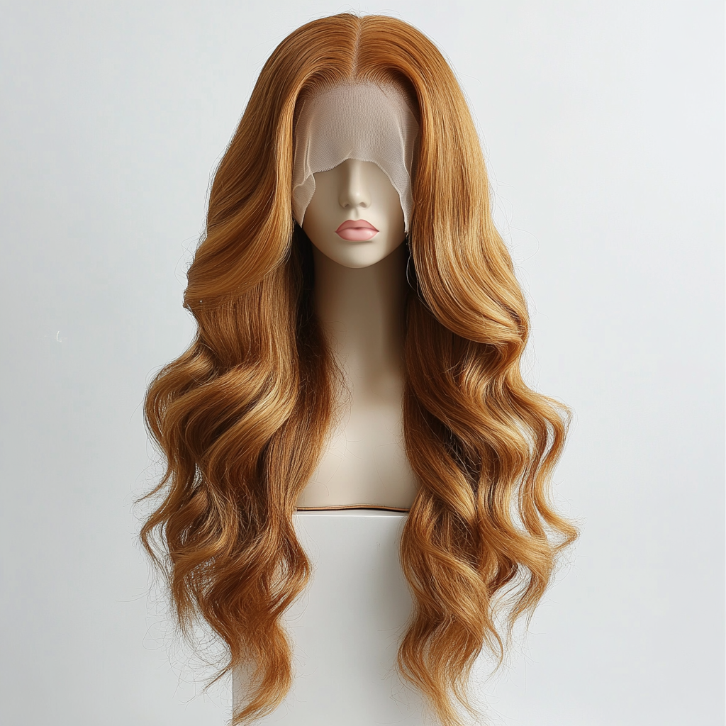 Luxurious Brazilian body wave honey blonde lace wig.