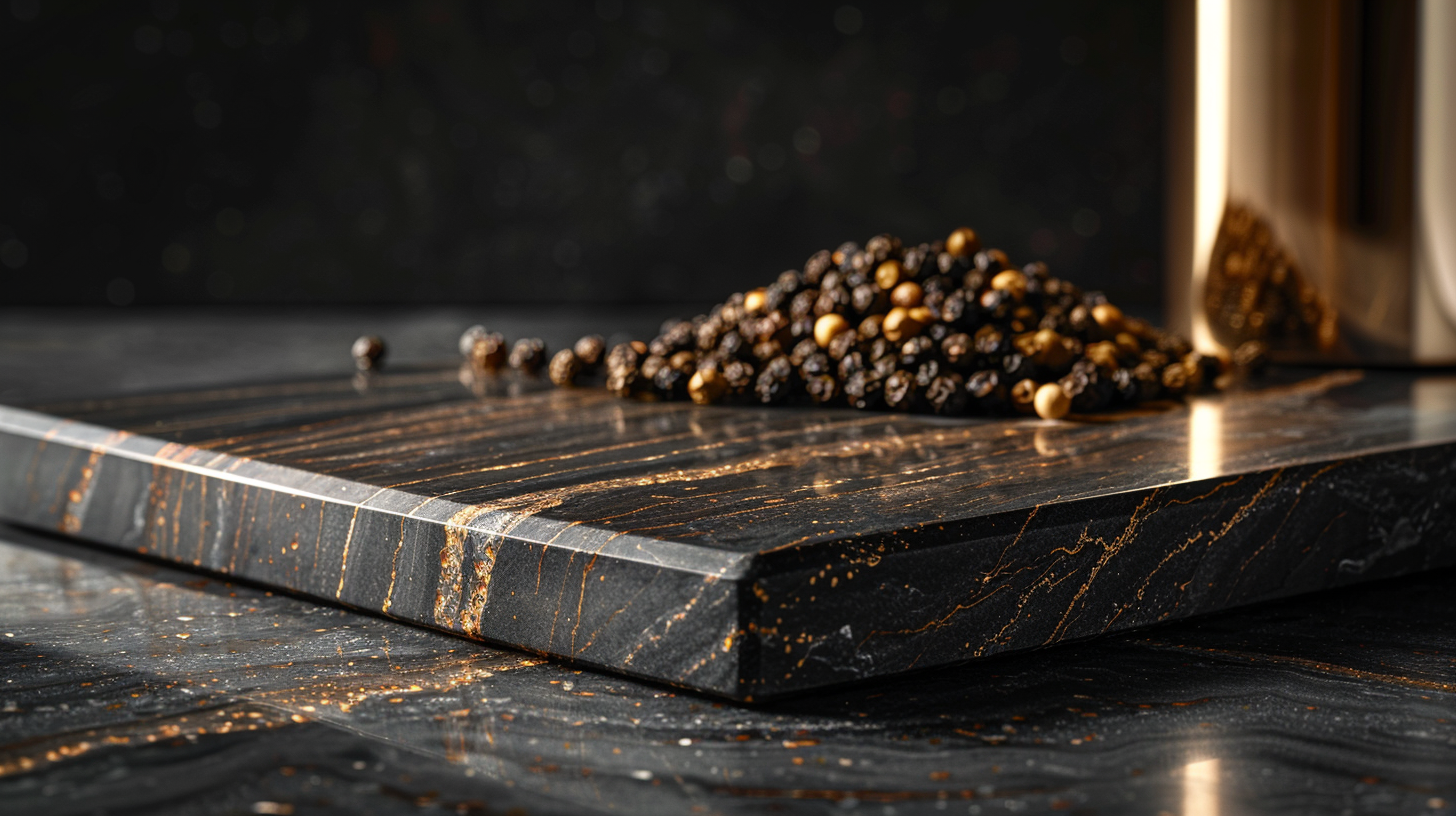 Luxurious Display of Kampot Peppercorns on Marble