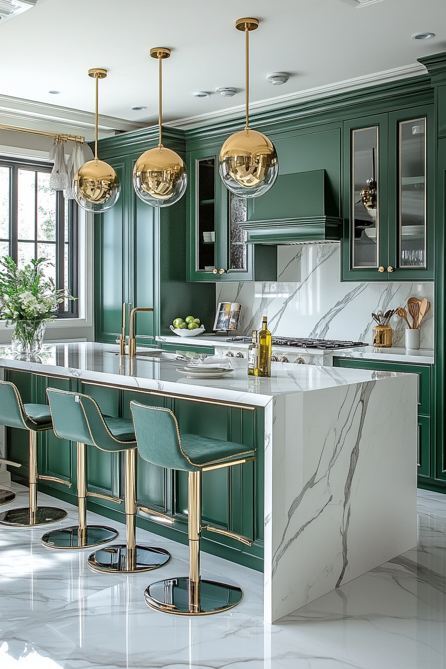 Luxurious Emerald Elegance Kitchen with Gold Accents