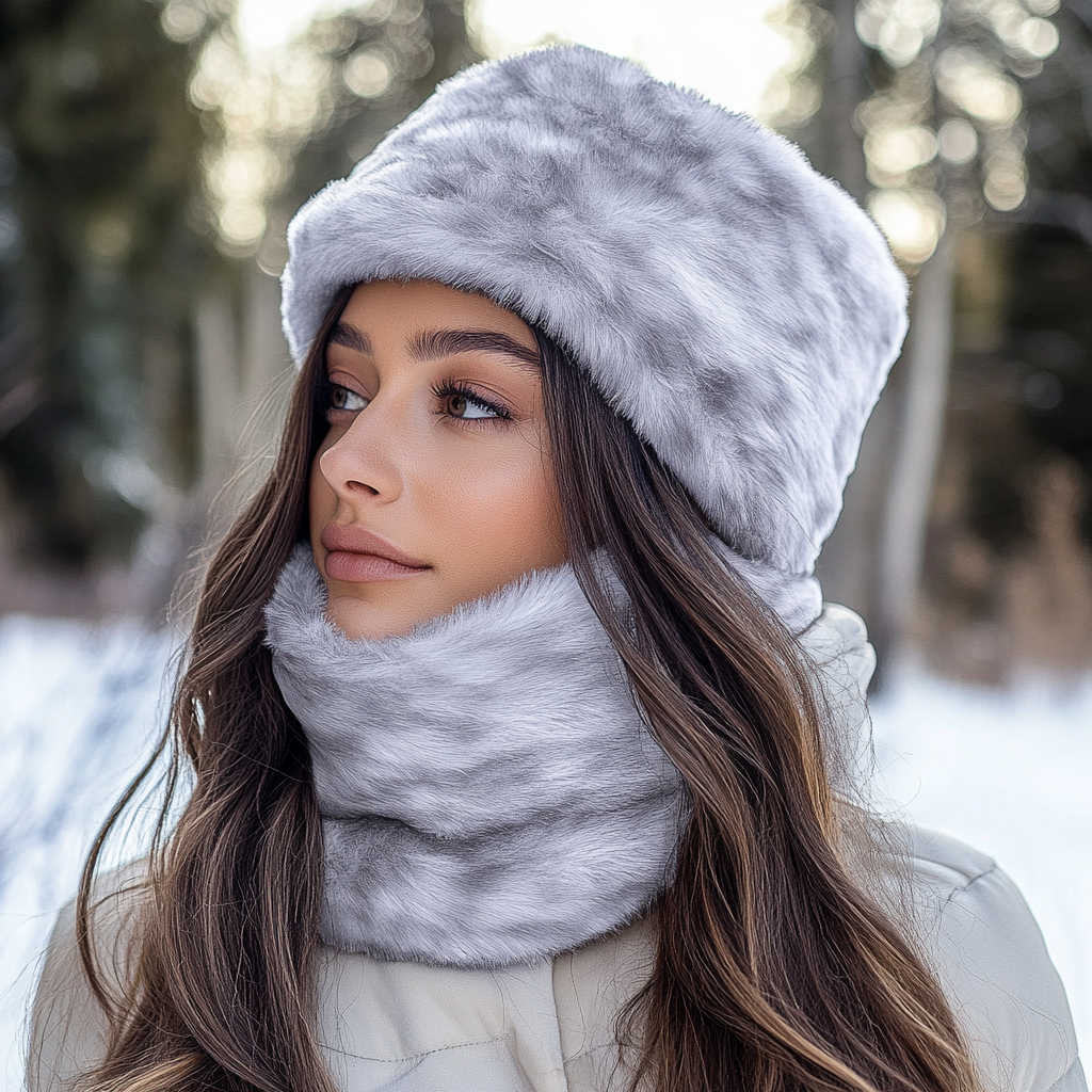 Luxurious Gray Plush Winter Hat with Ponytail Opening