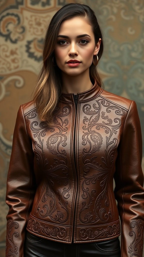 Luxurious Leather Jacket with Persian-Inspired Embossing