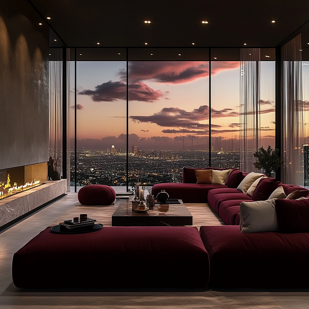 Luxurious Modern Living Room with City View Simulation