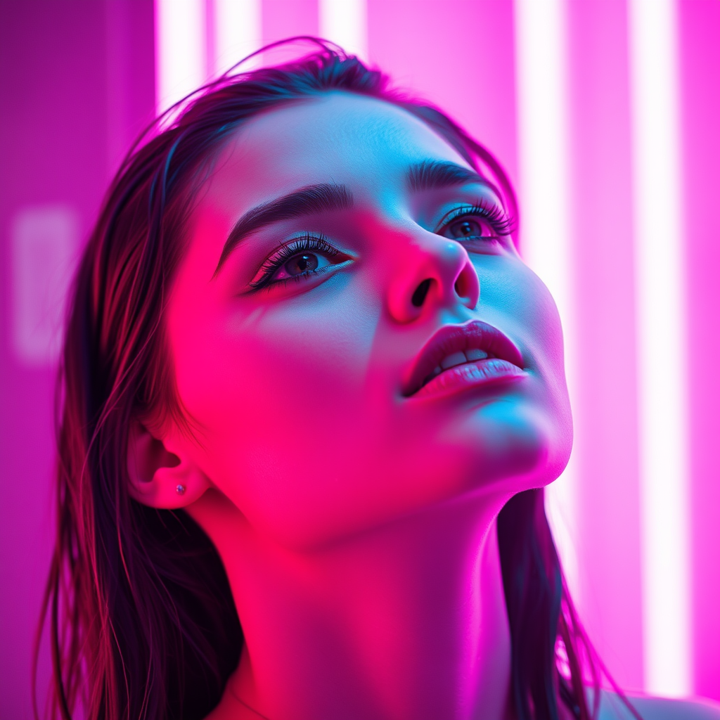 Luxurious Neon-illuminated Woman in High-End Beauty Portrait