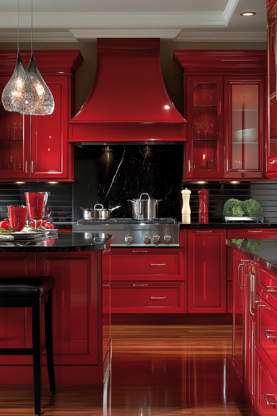 Luxurious Red Velvet Kitchen with Elegant Design