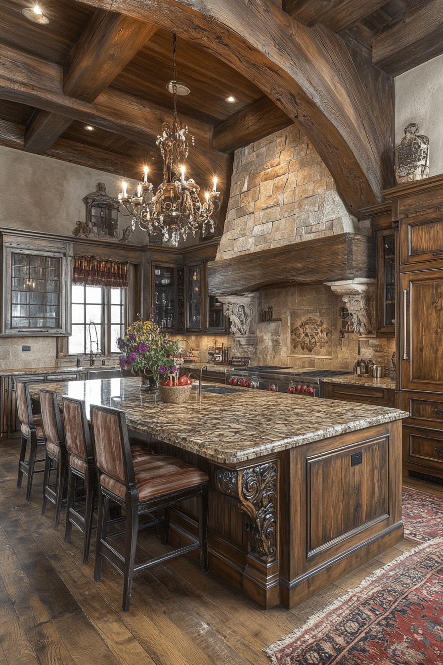 Luxurious Rustic Kitchen with Elegant Granite Countertops