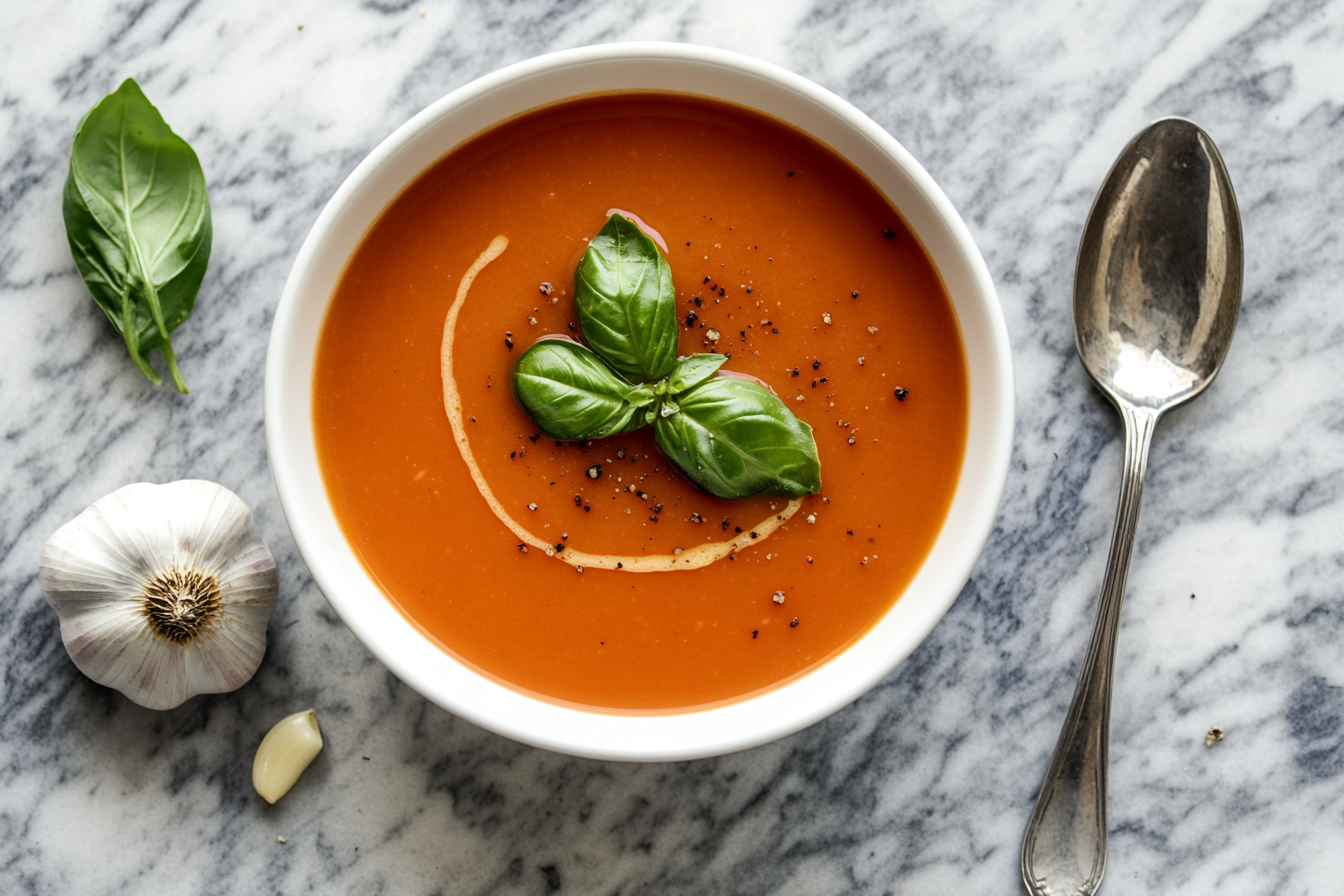 Luxurious Tomato Soup Top View Shot - High-End Photography