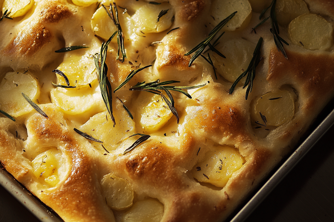 Luxurious Wild Confit Garlic Rosemary Focaccia Close-Up Shot