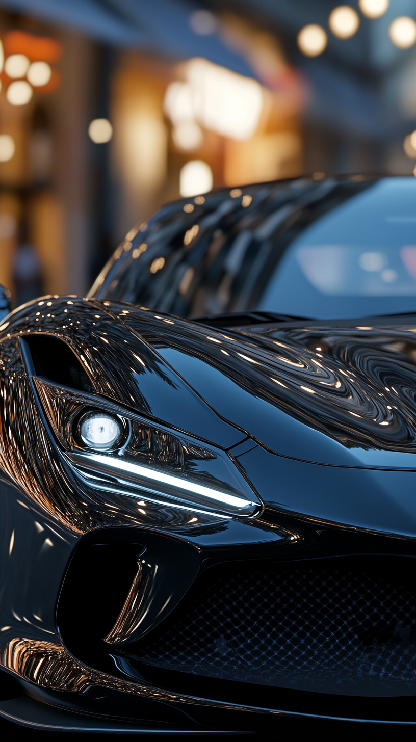 Luxurious black Ferrari F8 Tributo with boutique background