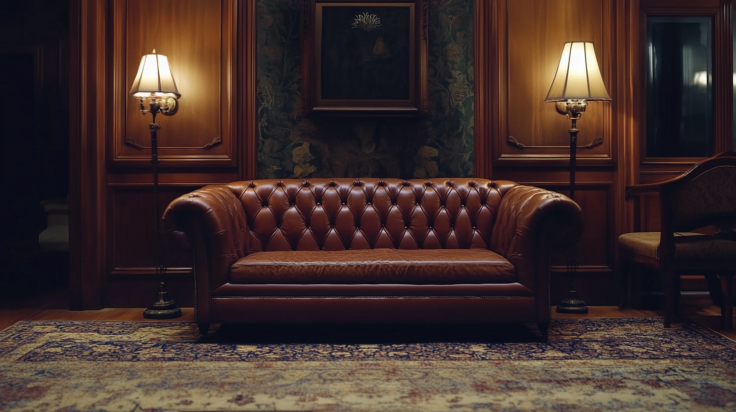 Luxurious brown leather sofa in 19th century Japan