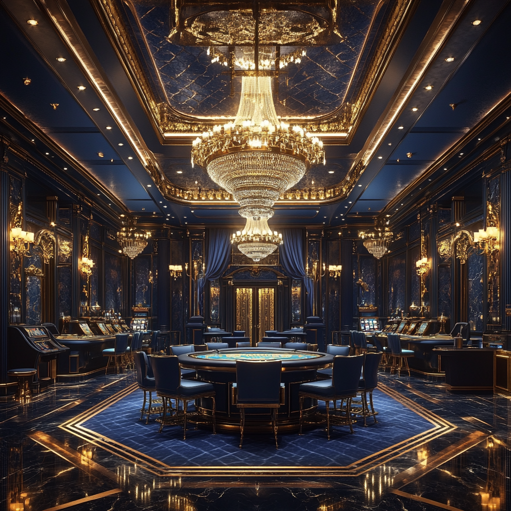 Luxurious high-class casino with deep blue ambiance