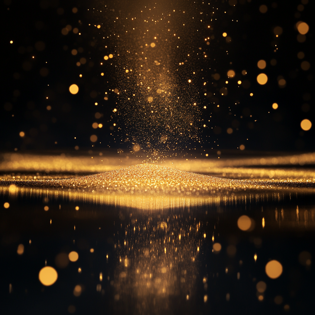 Luxurious image with gold dust on reflective surface.