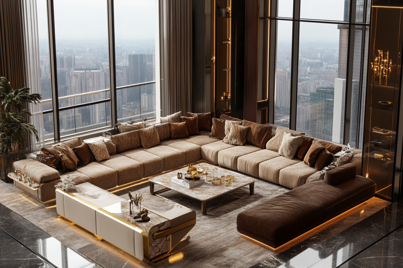 Luxurious living room with modern furniture and view