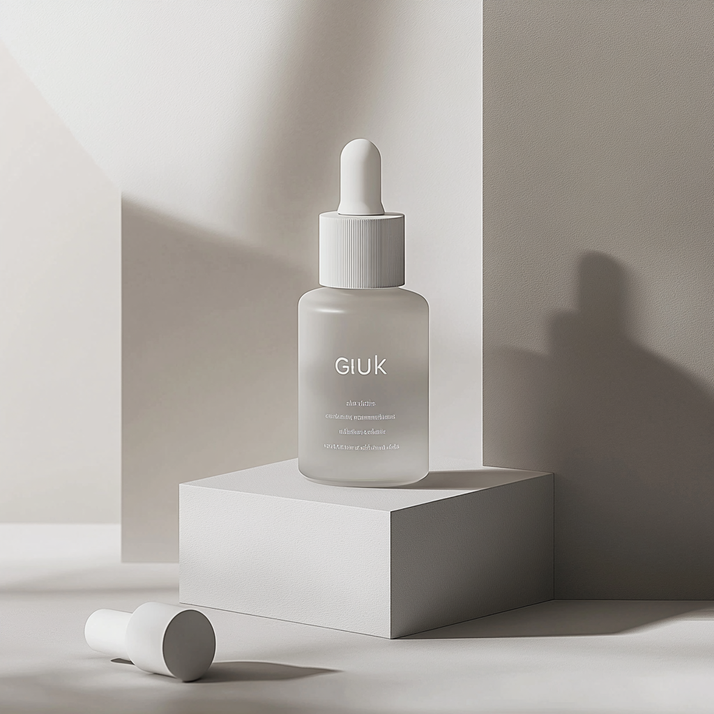 Luxurious packaging design for Gluk alkaline drops.